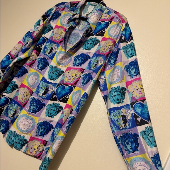 Very rare Gianni Versace Andy Warhol print Medusa head heart silk shirt vintage - Picture 3 of 10
